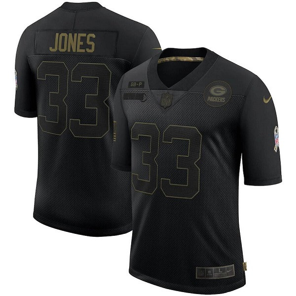 Men's Green Bay Packers #33 Aaron Jones 2020 Black Salute To Service Limited Stitched NFL Jersey